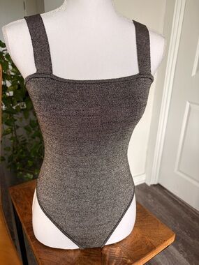 Lulu's Charcoal Grey Knit Square-Neck Bodysuit